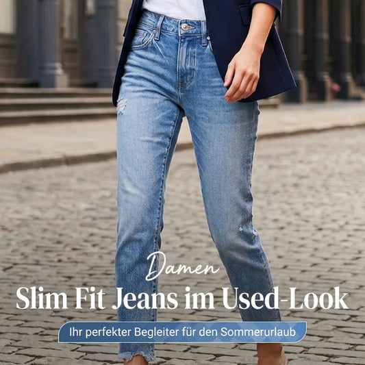 Modische Slim-Fit-Jeans im Used-Look für Damen