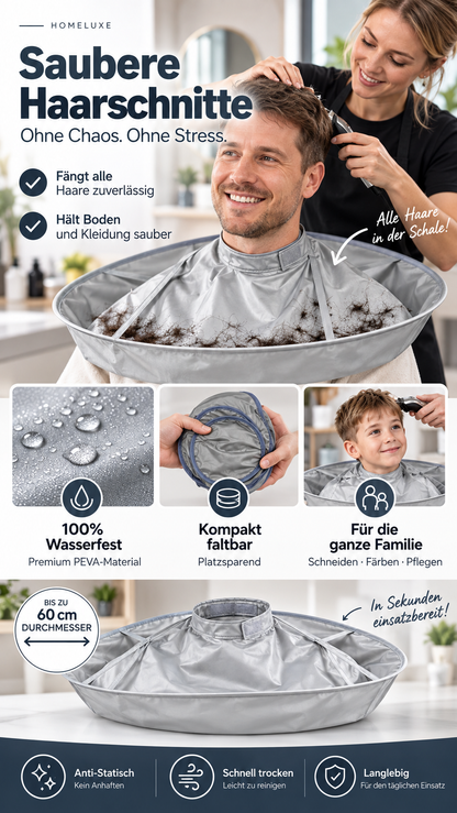Atmungsaktiver Haarschneidecape – Integrierte Rille für saubere Schnitte, wasserdichte Oberfläche & antistatisches Gewebe für stressfreie Haarschnitte zu Hause -Gcom