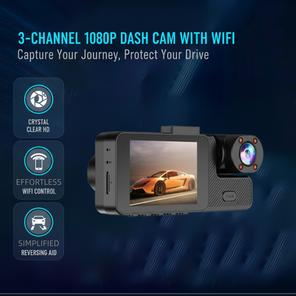 🔥 50 % Rabatt 🚗 3-Kanal Full HD 1080P Dash Cam mit WLAN