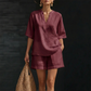 🔥 50% RABATT! Damen Sommer-Set aus Leinen-Mix – V-Ausschnitt Top + Shorts, leicht & bequem!