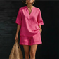 🔥 50% RABATT! Damen Sommer-Set aus Leinen-Mix – V-Ausschnitt Top + Shorts, leicht & bequem!
