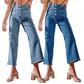 Lässige Damenjeans mit weitem Bein und aufgesetzten Taschen