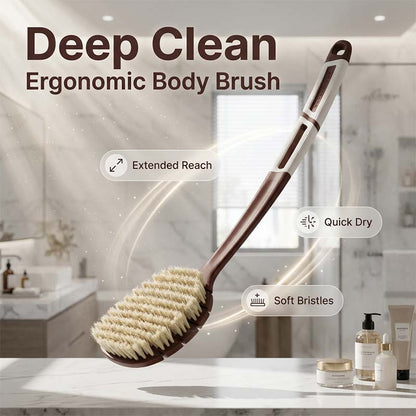 Ergonomic body brush with a long handle