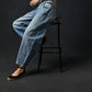 Retro-Jeans für Damen mit mittlerer Leibhöhe, geschwungener Passform und weitem Bein