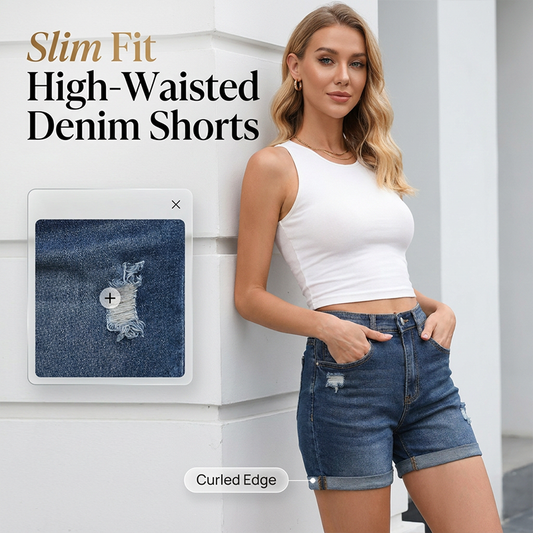 Hochtaillierte Slim-Fit Jeansshorts mit Rollsaum – modern und figurbetont
