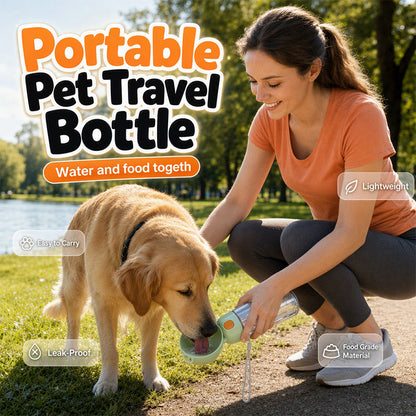 Tragbare 2-in-1-Reiseflasche für Wasser und Futter für Haustiere