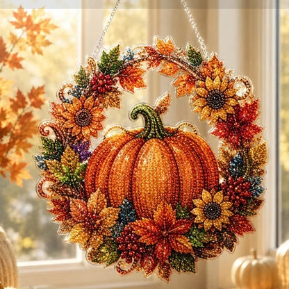🎃 Herbstlicher Kürbiskranz mit Rautenmuster zum Aufhängen – Komplettes DIY-Set 🍂