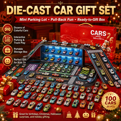 Faltbare Spielzeugauto-Garage mit 48 Rückziehautos-Gcom