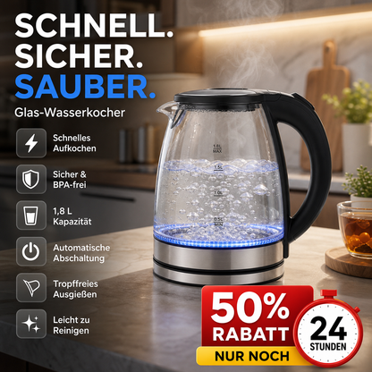 🔥 Heute -50 %! 💧 Glas-Wasserkocher mit LED-Beleuchtung