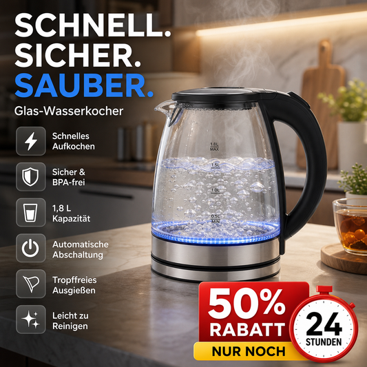 🔥 Heute -50 %! 💧 Glas-Wasserkocher mit LED-Beleuchtung